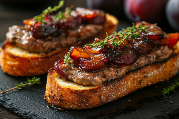 Печеночный паштет с фруктовым акцентом: тандем сливы и медового лука. Подаю на хрустящем багете. Объедение