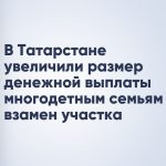 В Татарстане увеличили размер денежной выплаты многодетным семьям взамен участка
