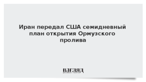 Иран передал США семидневный план открытия Ормузского пролива