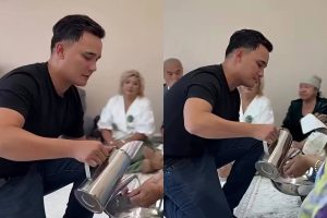 «Одан кішірейіп кетпейсің»: Әли Оқапов қайын жұртында үлкендерге қызмет көрсетті (ВИДЕО)